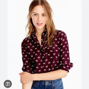J. Crew Burgundy Terrier Print Popover Shirt
